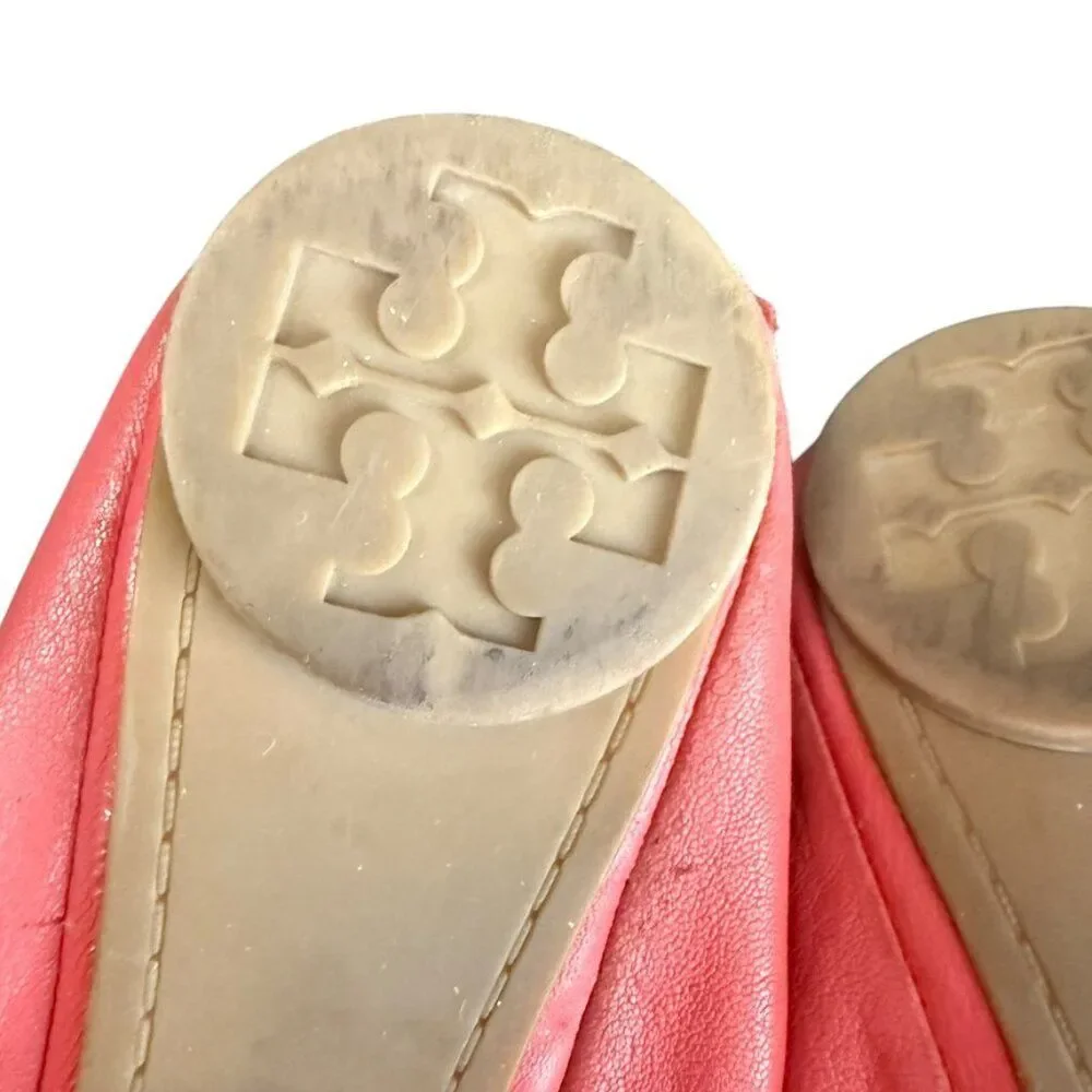 Tory Burch Leather Ballet Shoe Women 7 Coral Slip On Casual Summer Boho